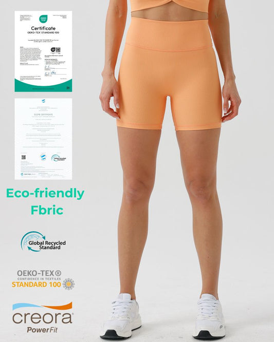 Women Eco Ribbed Quarter High Waisted Hip Lifting Seamless Fitness Classic Sports Yoga Shorts