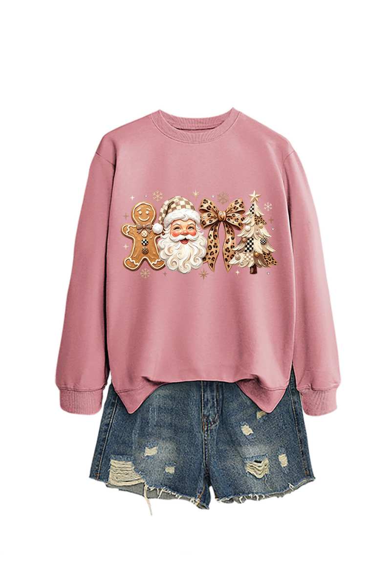 Women's Fall Christmas Santa Bow Printed Multicolor Pullover