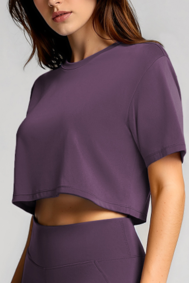 Women's Basic Crew Neck Loose Cropped Sports T-shirt