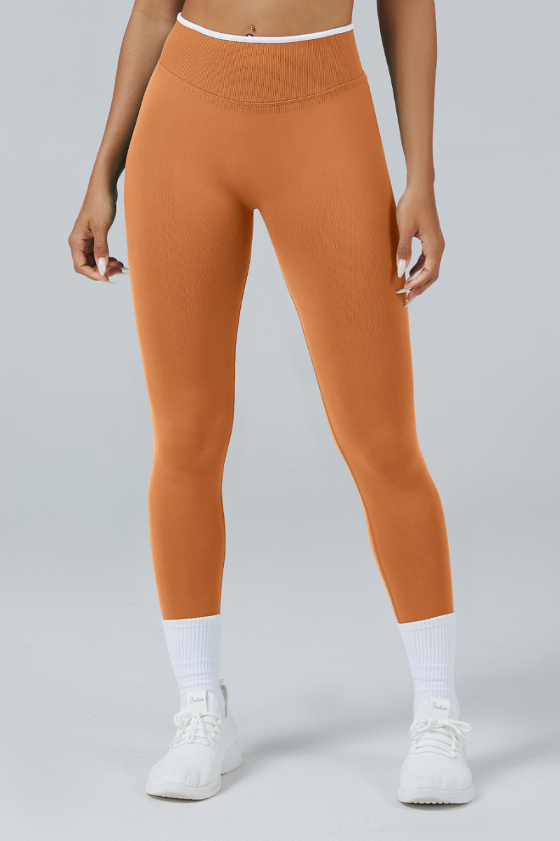 Women's Color Contrast Trim Seamless High Waist Yoga Leggings