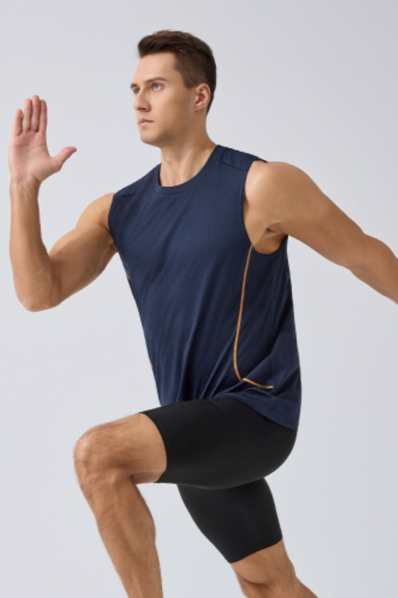Men's Contrast Stitch Dry Crew Neck Sleeveless Tank Top