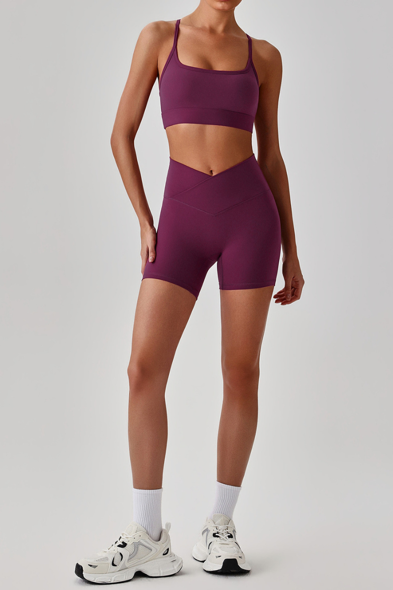 Women's Brushed Set:Cutout Back Bra & V-waist Yoga Shorts