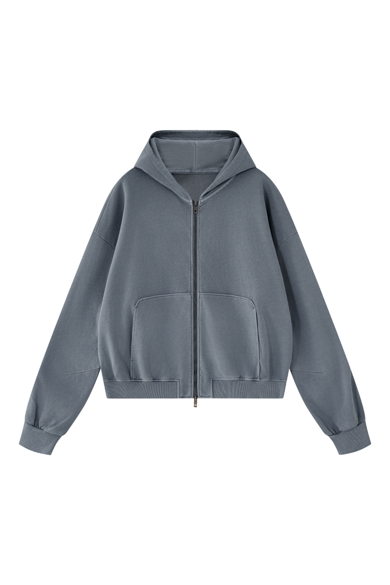 Unisex Fall 100% Cotton 360G Boxy Cropped Two‑Way Zip Jacket