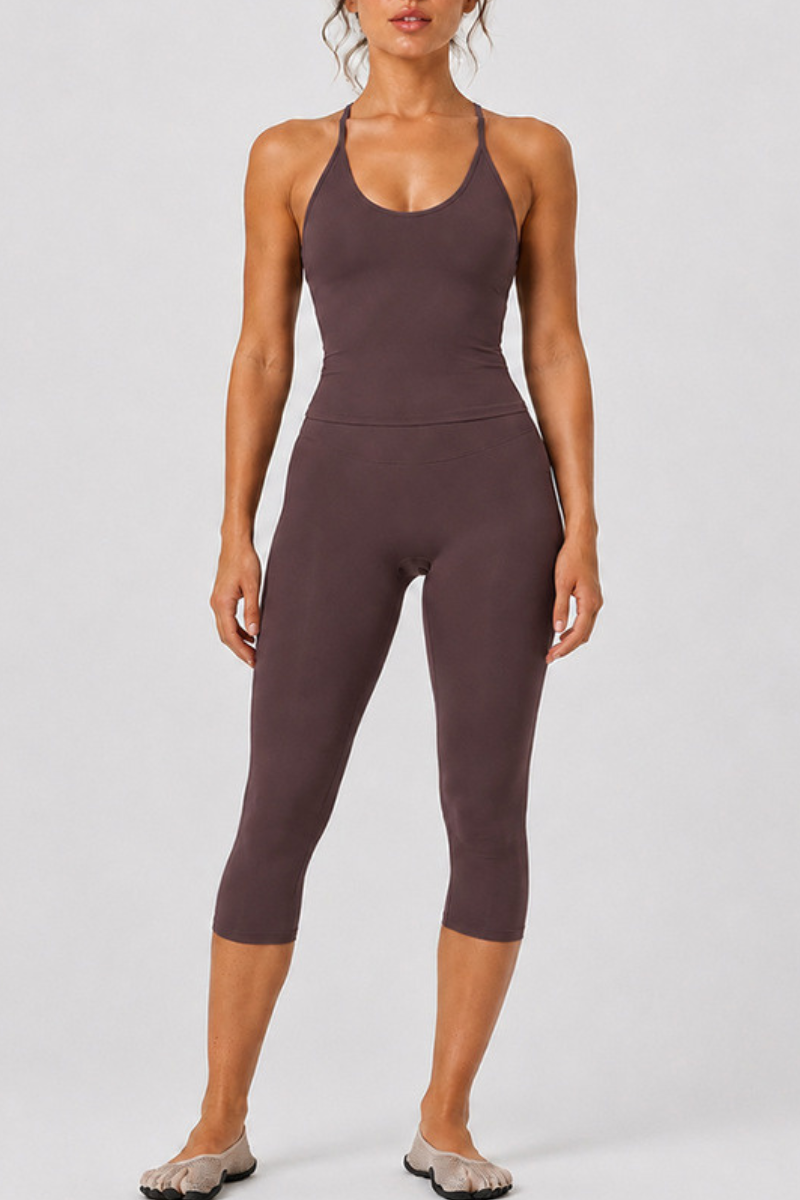 Women's Adjustable Halter Tank Top And Capri Yoga Set
