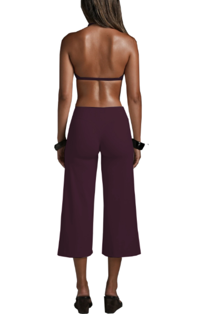 Women's Halter V-Neck Triangle Cup Sports Bra & High-Waist 7/8 Wide-Leg Yoga Pants Set