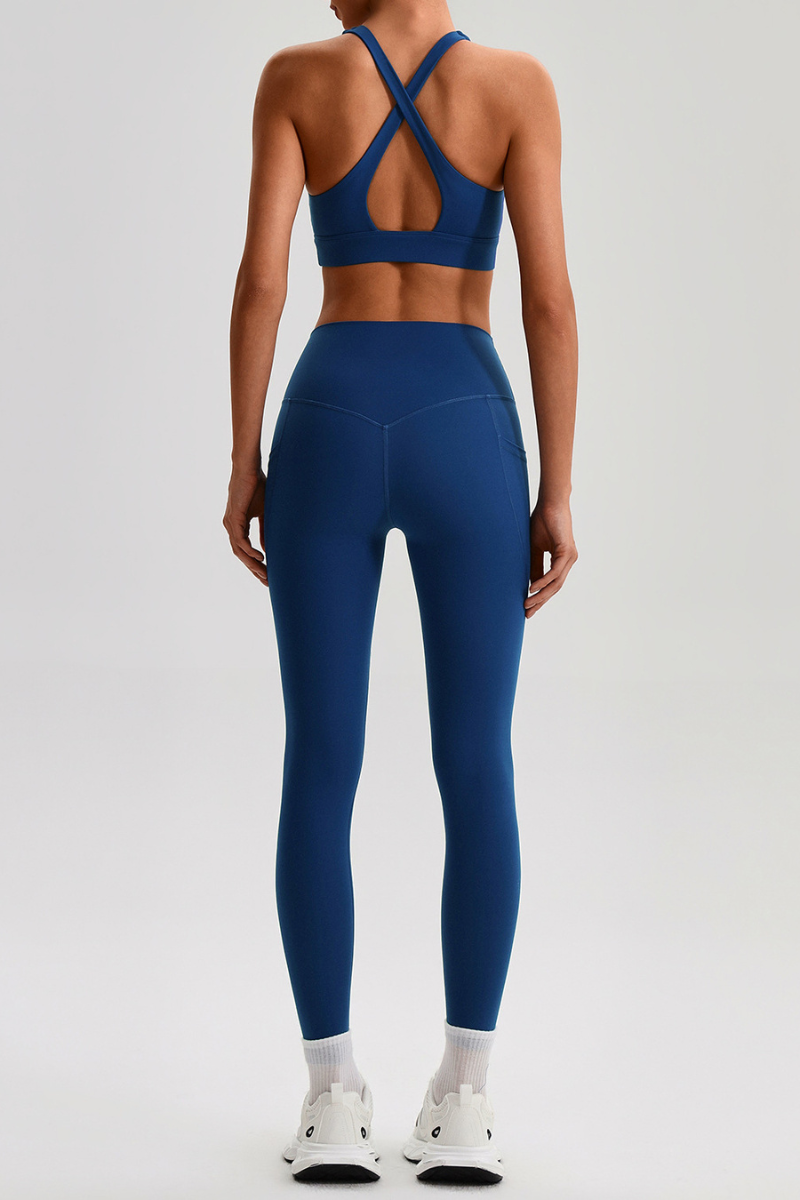 Women's Cross Back Bra & Side Pocket Yoga Leggings Set