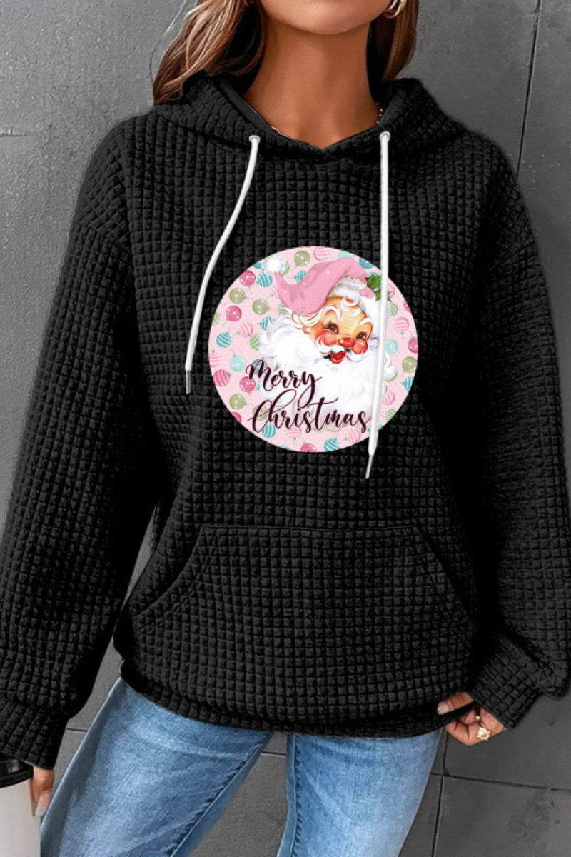 Women's Fall/Winter Christmas Print Waffle Knit Hoodie