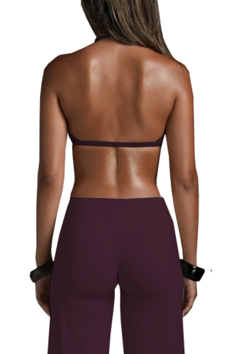 Women's Halter V-Neck Backless Triangle Cup Sports Bra