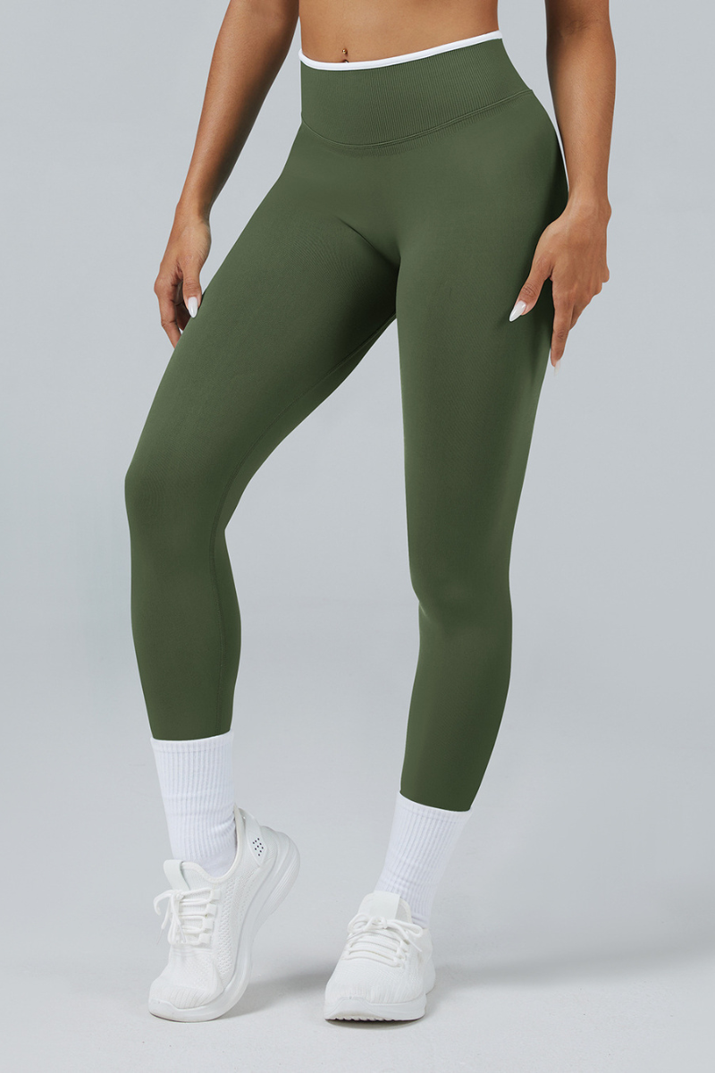 Women's Color Contrast Trim Seamless High Waist Yoga Leggings
