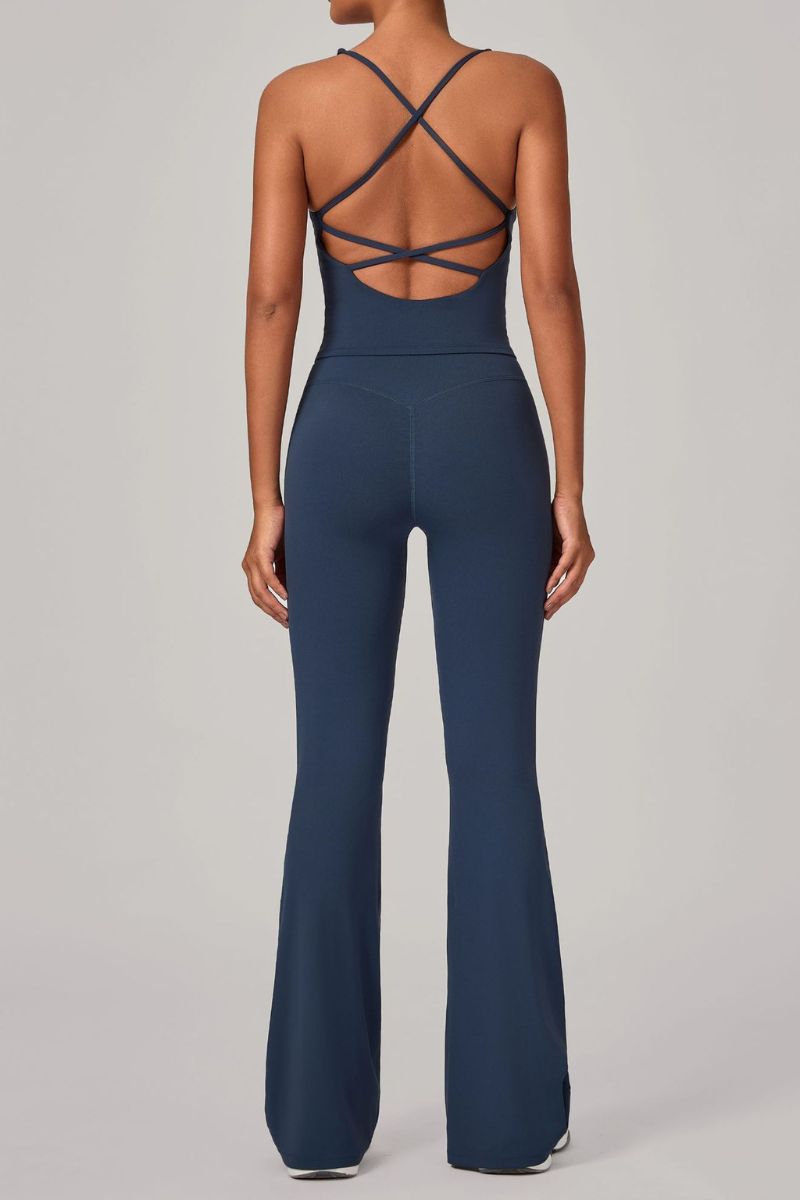Women's Athletic Set:U-neck Cross Back Tank Top&Flare Pants