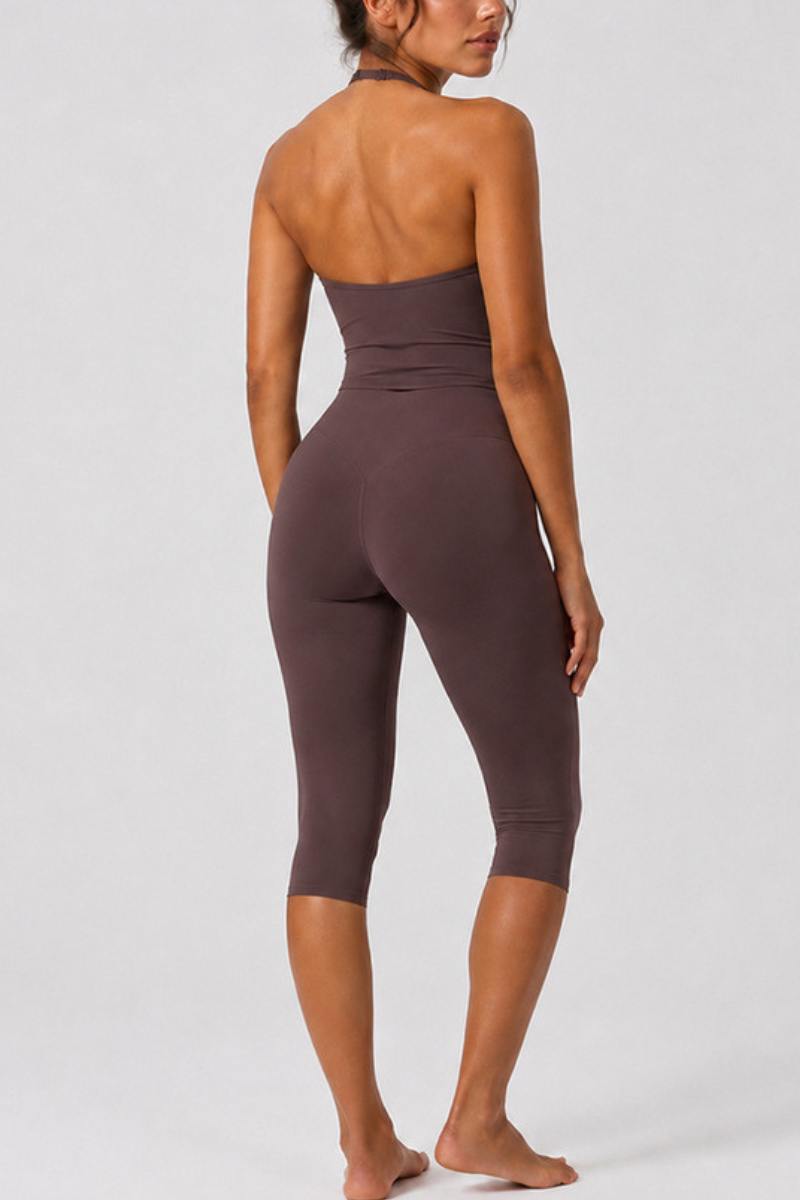 Women's Adjustable Halter Tank Top And Capri Yoga Set