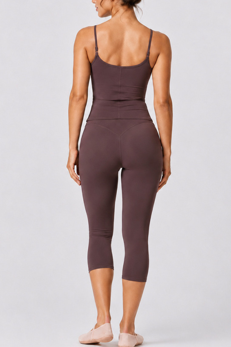 Women's Adjustable Thin Strap Tank Top And Capri Yoga Set