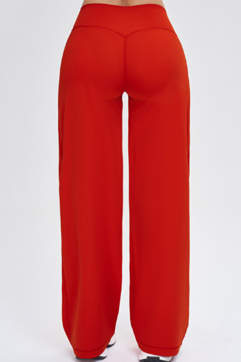 Women's Brushed Wide Waistband Draped Wide Leg Pants