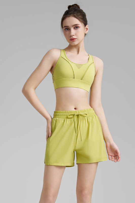 Women's Mesh Panel High Impact Bra & Shorts 2-Piece Set