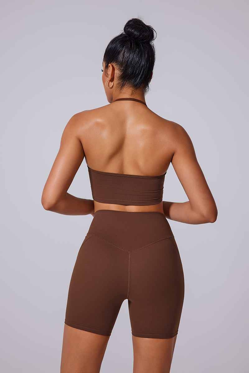 Women'S Brushed Tight Yoga Suit Set With Bra + Shorts