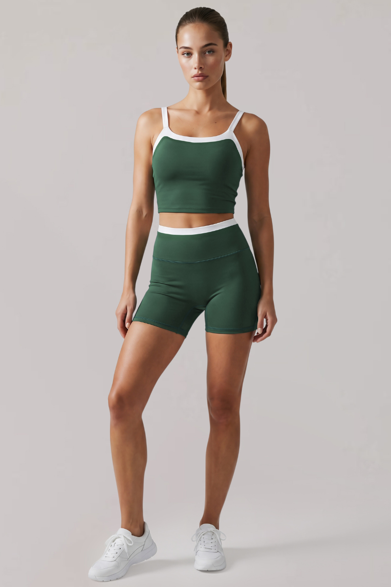 Women's Athletic Sets:Thin Straps Bra And High Waist Shorts
