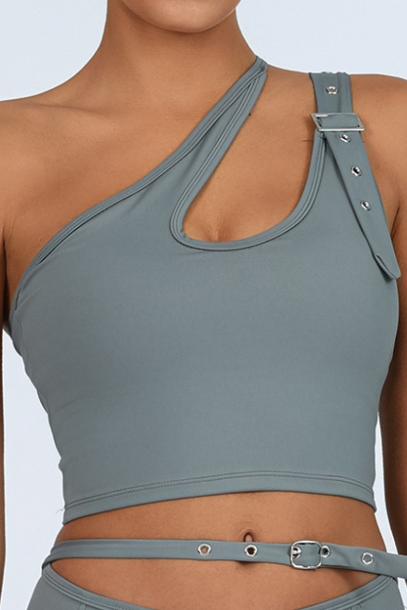 Women's Asymmetric One-Shoulder Cutout Cropped Sports Top