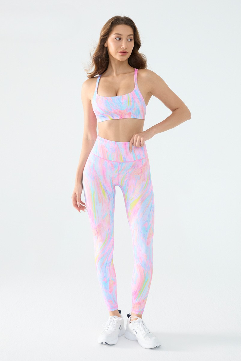 Women's Colorful Print Sports Bra And High Rise Leggings Set