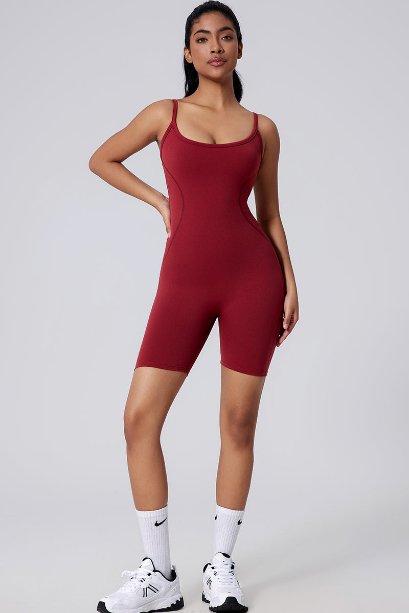 Women Cutout Back Ruching Built-In Bra Yoga Dance Slim Fitness Bodysuit