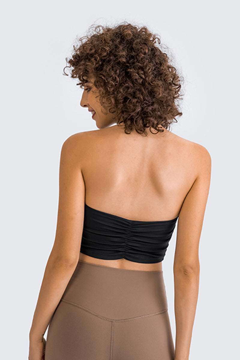 Women Sexy Halter Seamless Ruching Back Sports Bra