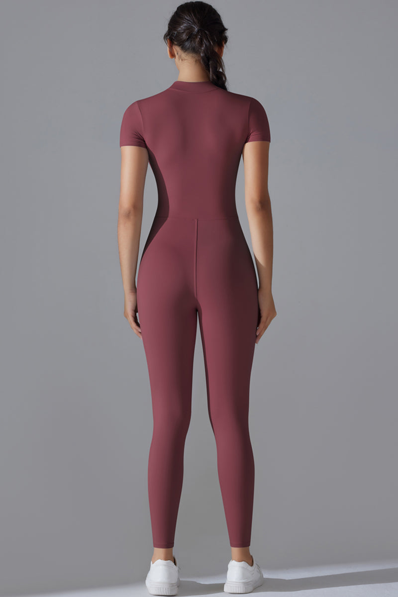 Seamless Women'S Half Zip Short Sleeve Jumpsuit