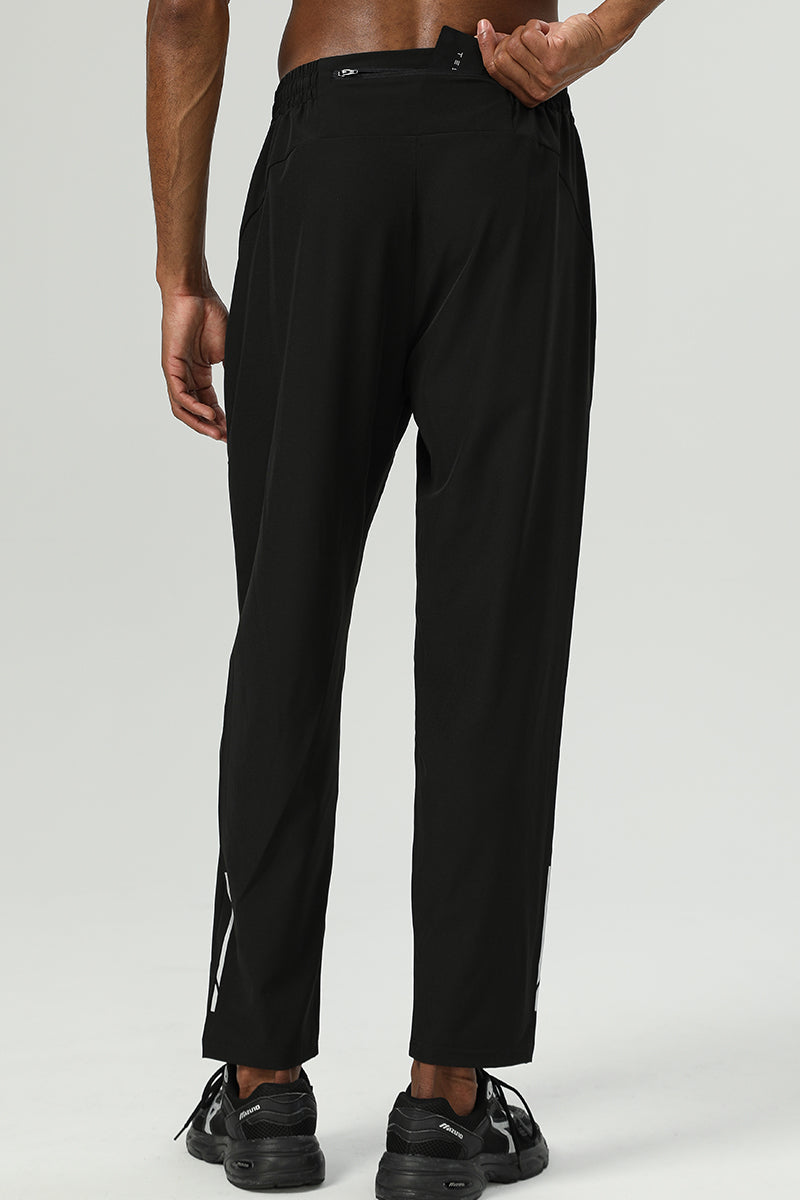 Men 4-Way Stretch Quick-Drying Breathable Water-Resistant Reflective Straight Leg Cropped Sports Pants
