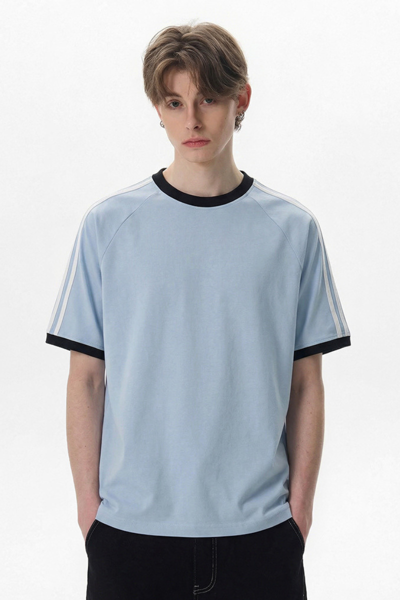 Men's Summer Retro Side 3-Stripes Contrast Loose Fit T-Shirt