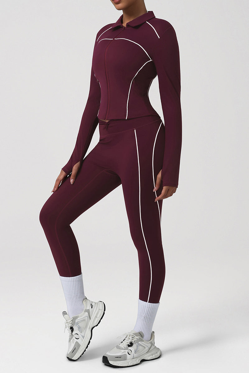 Women Yoga Set: Collared Jacket & Leggings