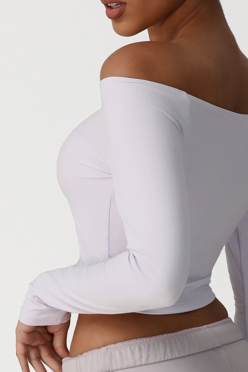Women Off-Shoulder High-Stretch Yoga Fitness Long Sleeve Top