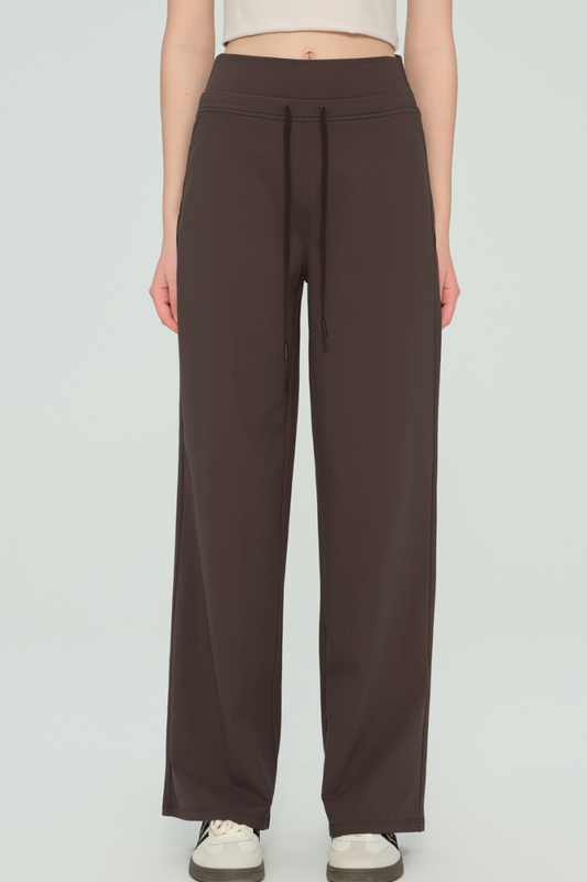 Women's Double Waist Drawstring Wide Straight Leg Yoga Pants