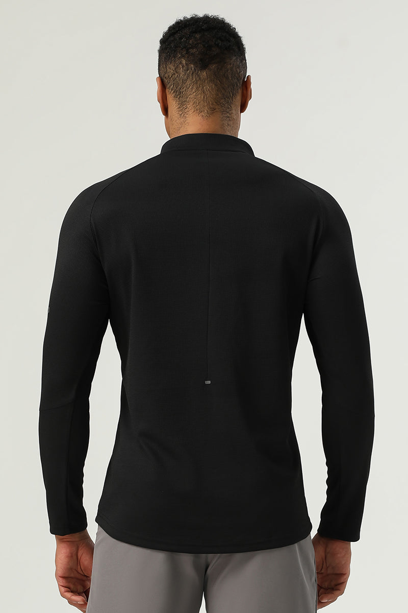 Men's Half Zip Stand Neck Thumb Band Fitness Training Long Sleeve T-Shirt