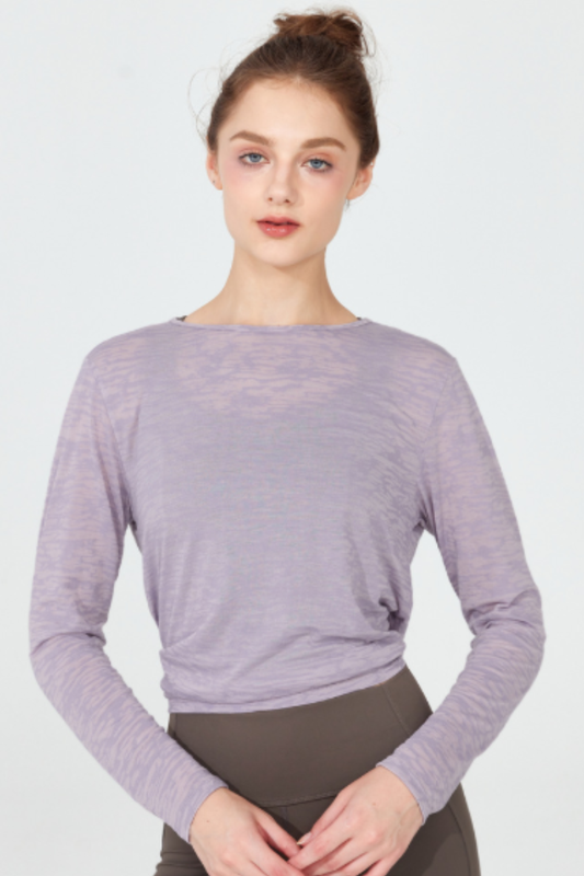 Women's Back Split Tie Lightweight Sheer Long Sleeve T-shirt