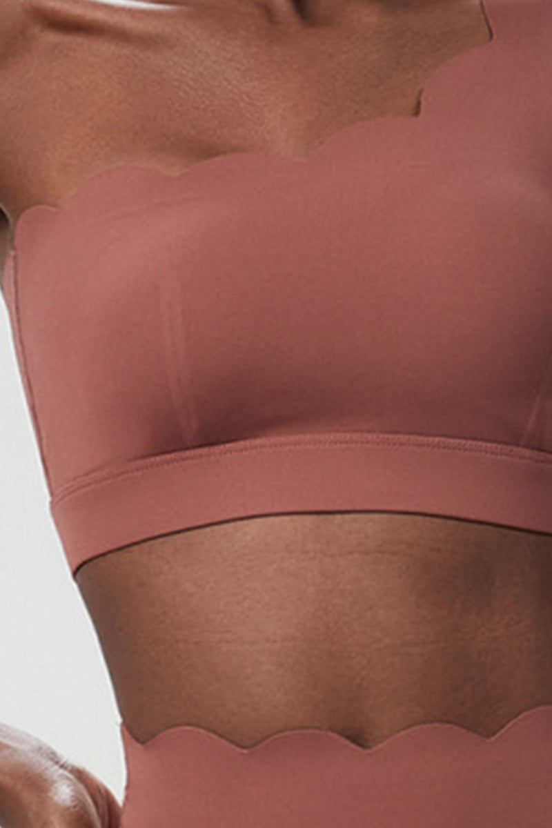 Women Scalloped Single Strap Seamless Plus Size Sports Bra - Removable Padding & Wire-Free