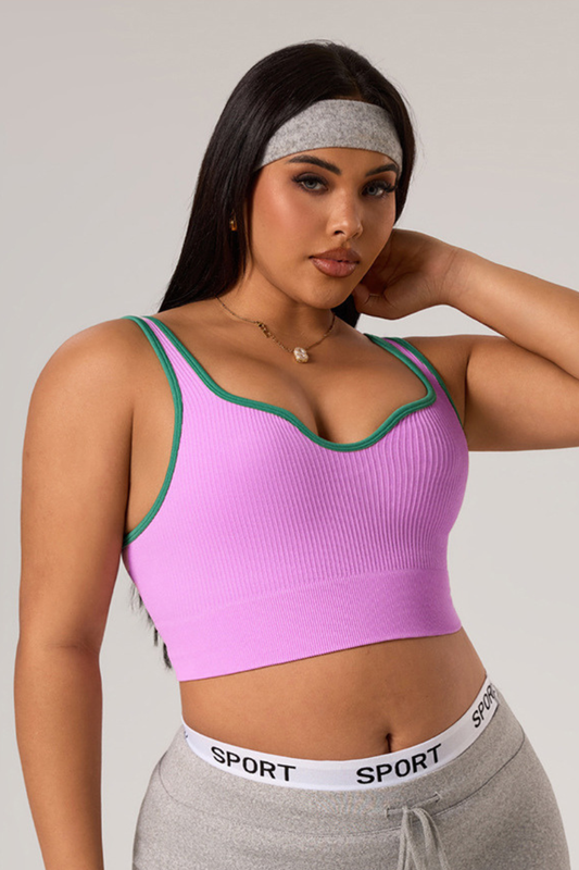 Plus Size Women's Color-Block Ribbed V-Neck Sports Bra