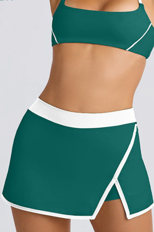 Women's Contrast High-Waist Split Skort with Built-In Shorts