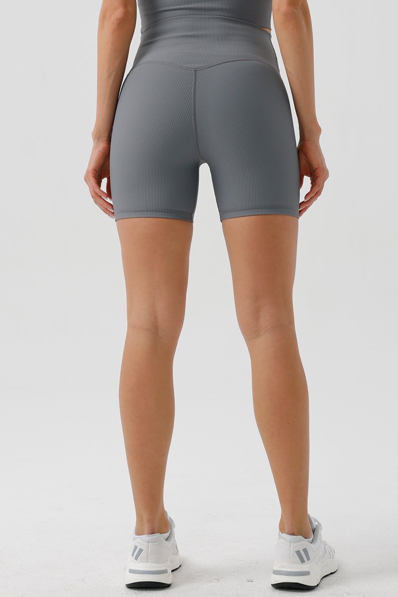 Women Eco Ribbed Quarter High Waisted Hip Lifting Seamless Fitness Classic Sports Yoga Shorts