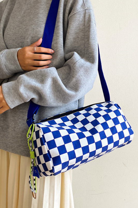 Unisex Checkered Canvas Cylinder Crossbody Bag