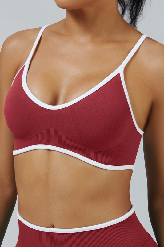 Women's Multi-Color Contrast Trim Padded Sports Yoga Bra