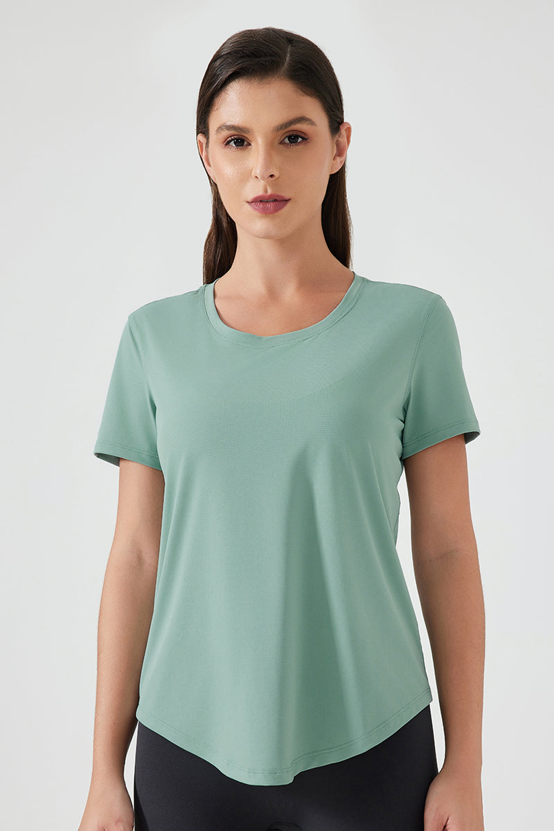 Women Lightweight Breathable Slim-Fit Quick-Dry Yoga Fitness Short-Sleeve Top