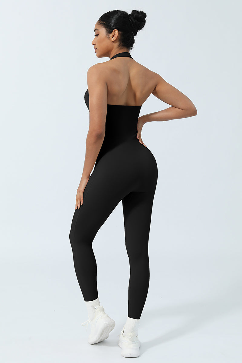 Women Halter Neck Backless Sport Jumpsuit