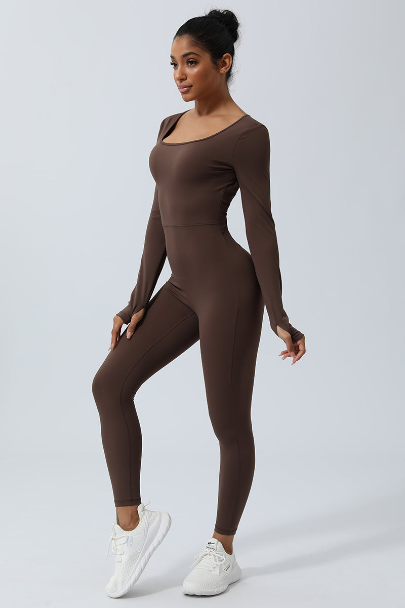 Women Square Collar Backless Sport Jumpsuit