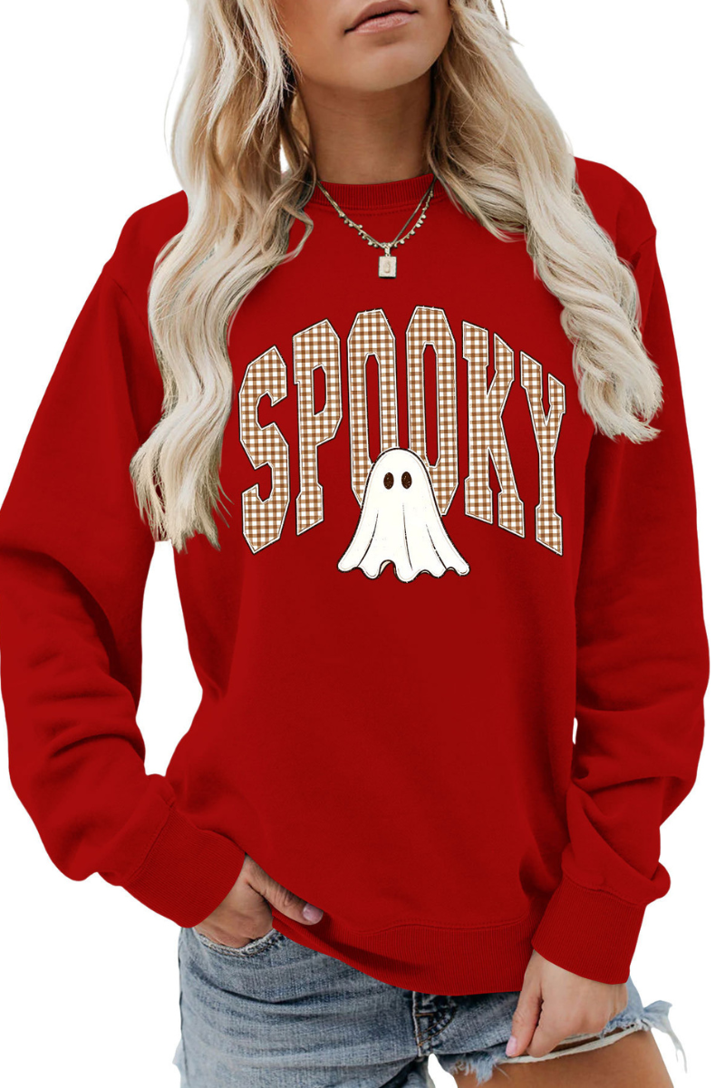 Women's Fall Halloween Plaid Ghost Print Oversize Pullover