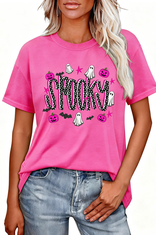 Women's Halloween Pumpkin Ghost Bat Print T‑shirt