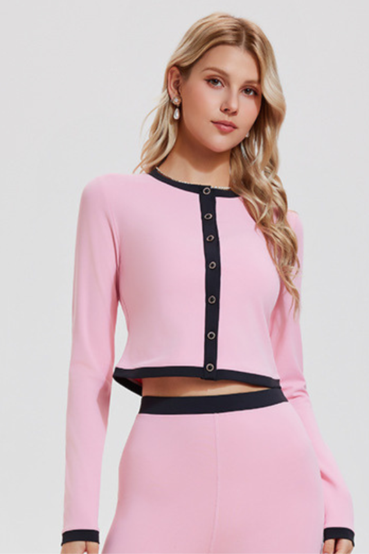 Women's Button Front Long Sleeve Cropped Tennis Cardigan