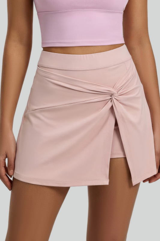 Women's High Waist Front Twist Cross Slit Tennis Mini Skort
