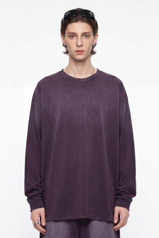 Men's Fall 100%Cotton Vintage Washed Drop Shoulder Pullover