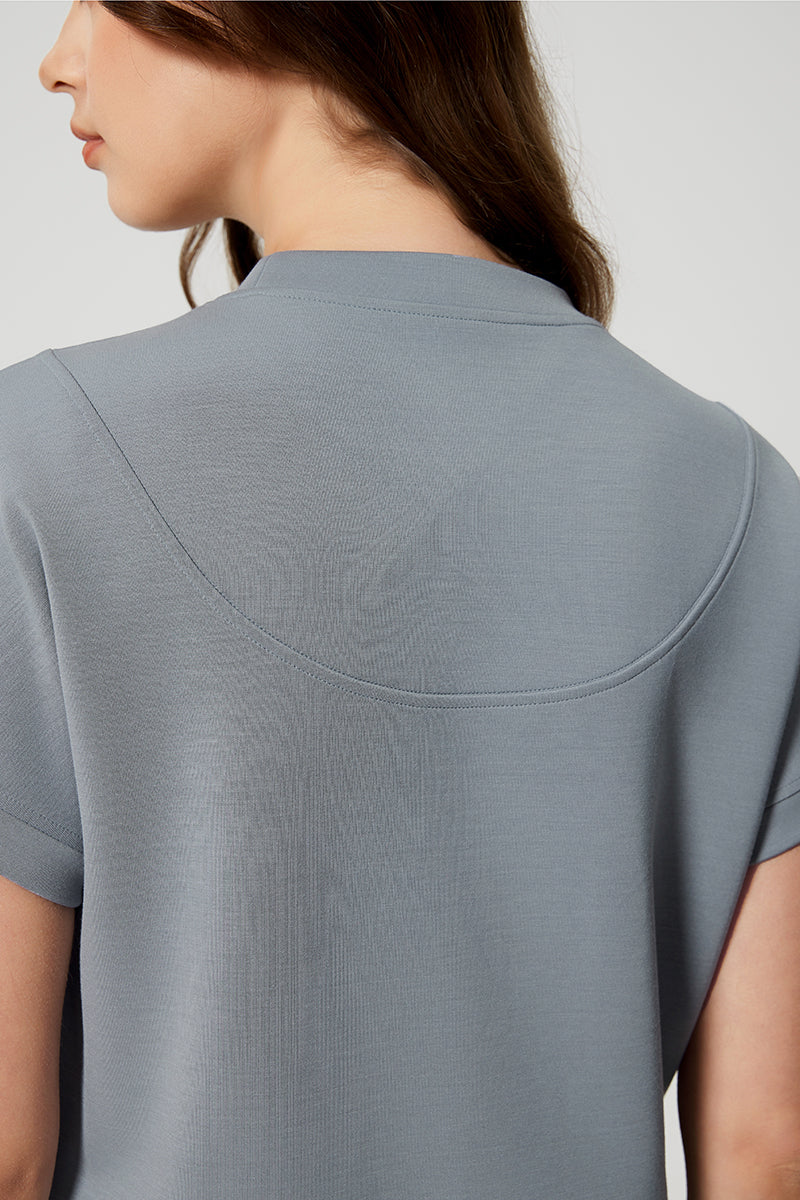 Women Round Neck Short Sleeve Drop Shoulder Sleeve Loose Running Sports Fitness Yoga T-Shirt