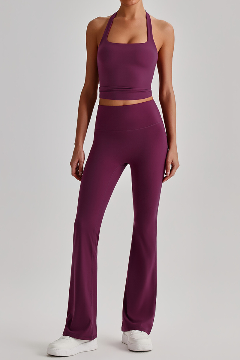 Women's Brushed Halter Tank Top & Yoga Flared Pants Set