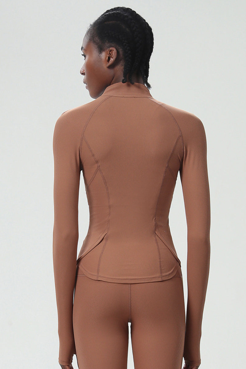 Women High-Neck Waist-Shaping Slim-Fit Yoga Built-In Pocket Running Workout Jacket