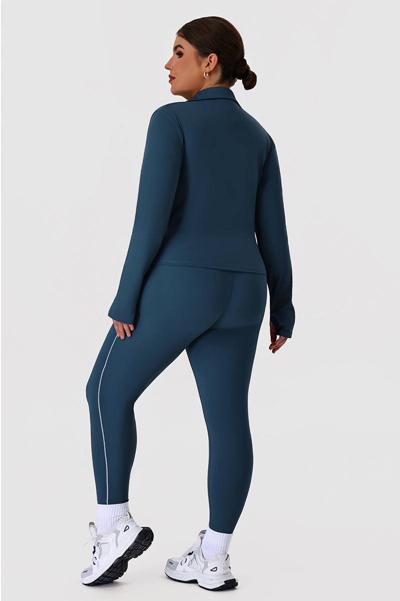 Plus Size Women's Color-Block Line Yoga Set With Jacket And Leggings